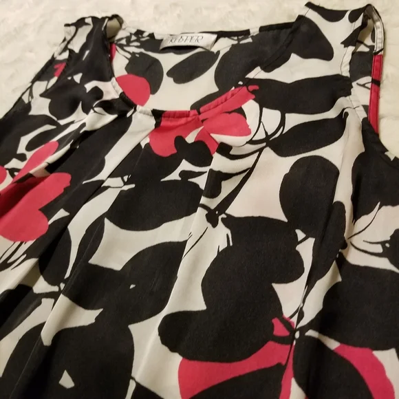 Kasper Top Womens Sleeveless Blouse Floral Black White Size Medium - Picture 7 of 7